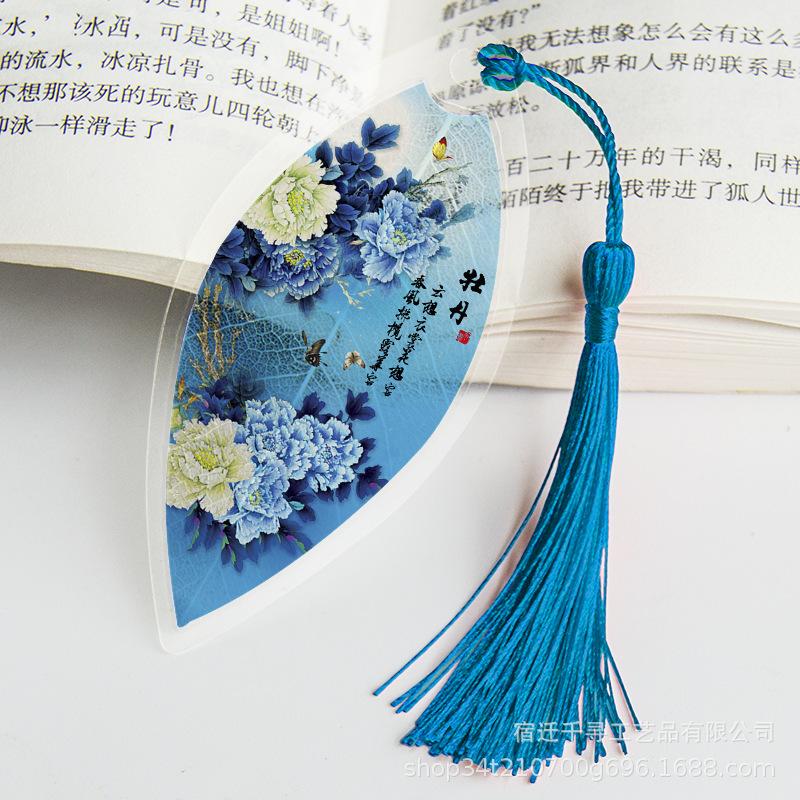 Transparent Bookmarks with Tassels Chinese Traditional Culture Plastic Bookmarks Student Teacher Stationery