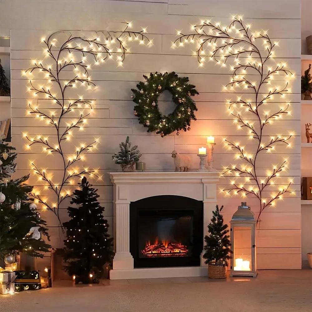 1PCS 96Leds Outdoor USB Tree and Vine Light 8 Mode Indoor Christmas Fireplace Atmosphere Light Room Wall Decoration Nightlights