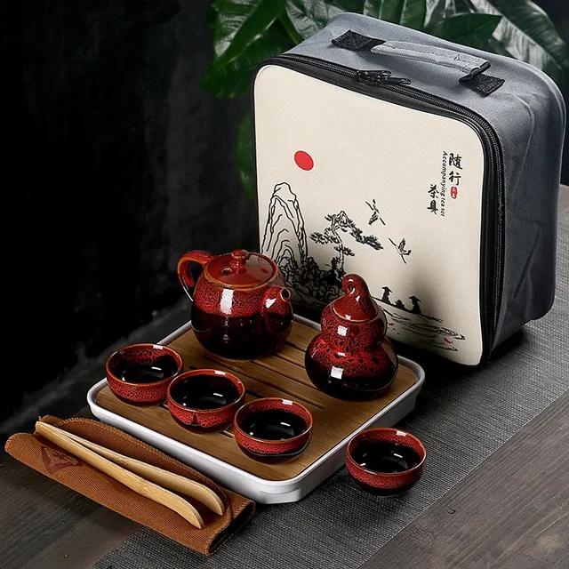 

Portable Travel Tea Set With Bag Teeware Teware Coffee Teapot and Cup Chinese Pot Coffeeware Teaware Gaiwan Bar