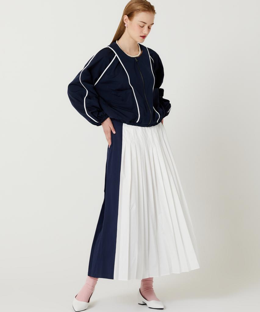 The Studio K Two-Way Cotton Pleated Long Skirt (Navy)