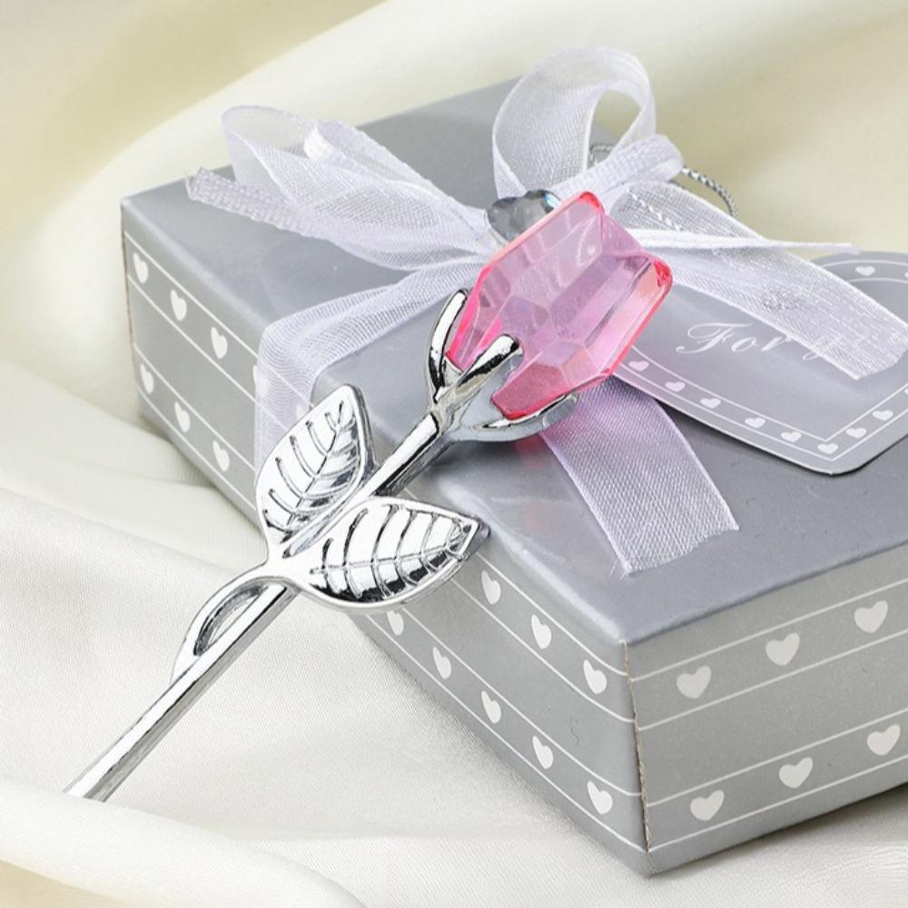 Glass Rose Mini Crystal Flower Artificial Flowers Room Ornament Office Desktop Decoration Wedding Party Valentine's Day Gift