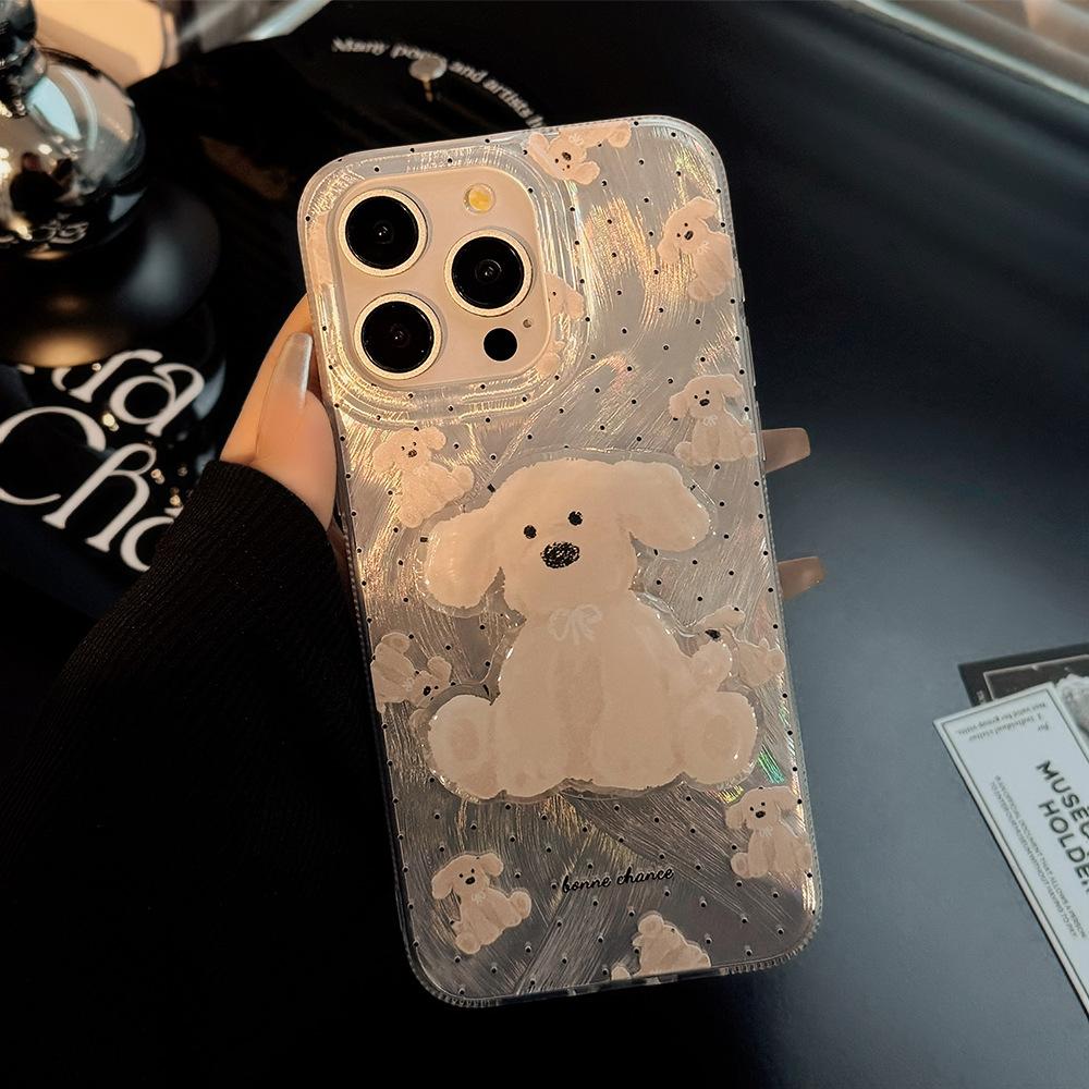 Polka Dot Puppy Stand Case for iPhone 13 iPhone 15 iPhone 16 Pro Max