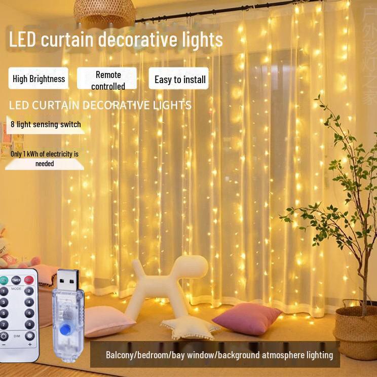 

Светодиодные занавески из медной проволоки: 8-функциональный USB-пульт дистанционного управления для вечеринок, Рождества или украшения комнаты 3X1m