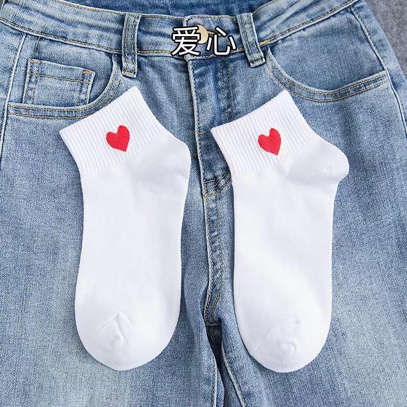Șosete din Bumbac cu Inimă Drăguță Femei Modă de Vară Negru Alb Șosete Scurte Sport Fete Stil Drăguț Șosete Barcă Tub Scurt