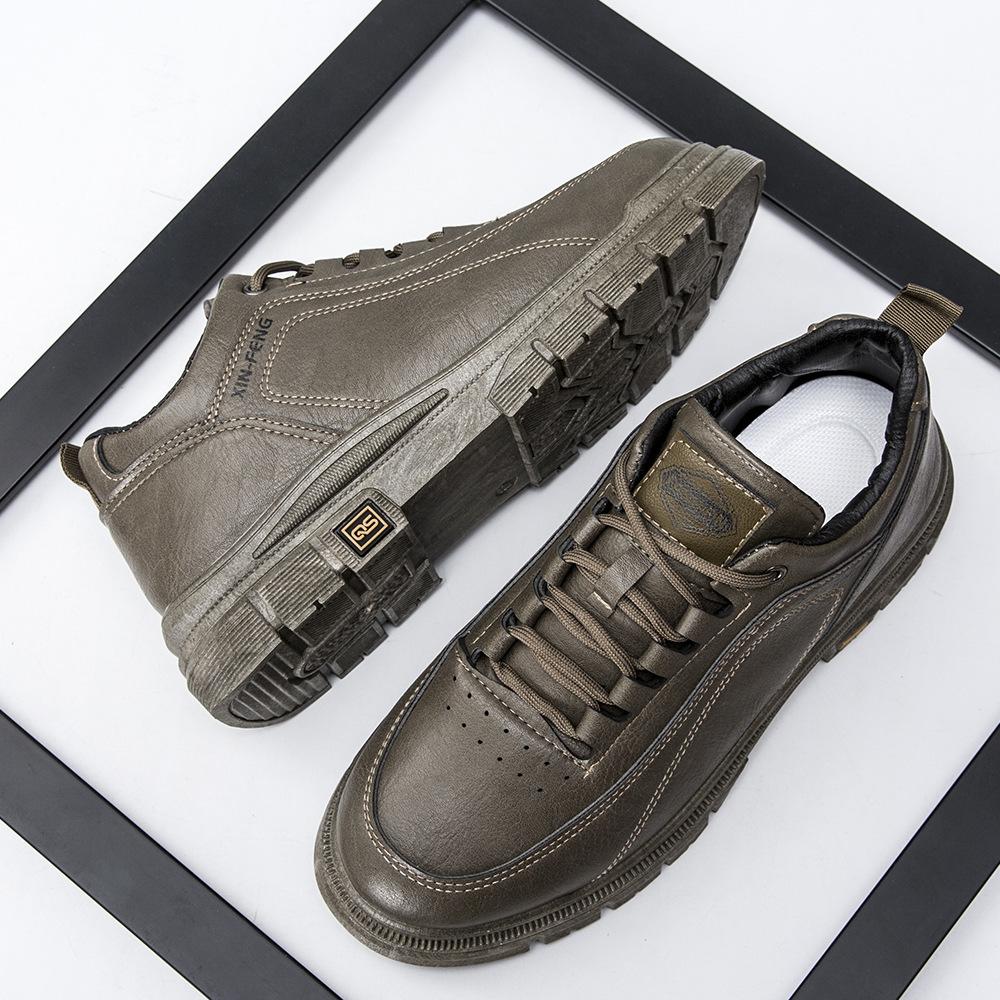 Foreign Trade Men's Shoes 2025 New Tooling Board Shoes Men's Non-slip Casual Leather Shoes British Style Retro Low-top Martin Boots