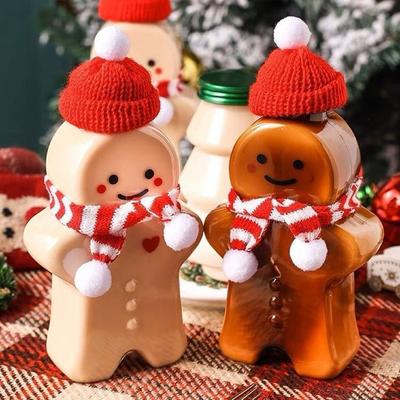 2-10PC Christmas Gingerbread Man Candy Jar Sealed Plastic Juice Drink Bottle Xmas Party New Year Gingerbread Man Drink Container