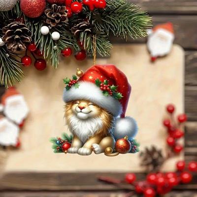 Weihnachten Neu Niedlicher Löwe Feiertagsanhänger Grenzüberschreitend Acryl Flach Auto Innenraum Rückspiegel Dekorativer Anhänger