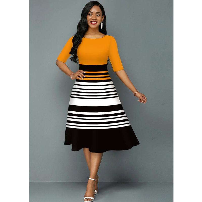 IHUASU Fashion Summer Spring 1/2 Sleeves  O-Neck Casual Dresses