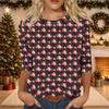 Women's Casual Christmas Print Three-Quarter Sleeve Neck Top