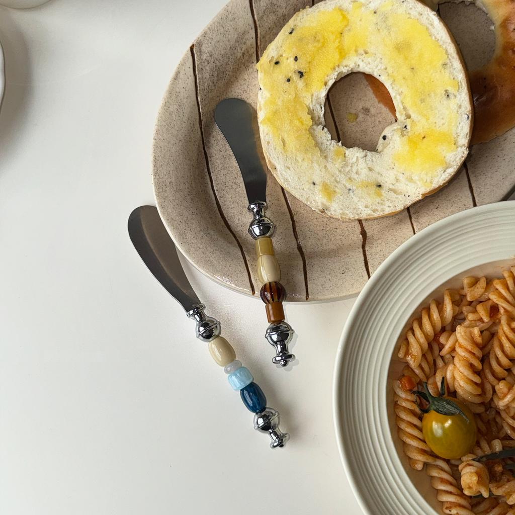 Luxurious Colored Beads Stainless Steel Fork, Butter Knife Tableware,Western Luxury Dinner Set Mirror Elegant Knife Fork Spoon