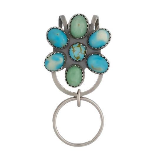 Turquoise Inlaid Bag Clip Key Holder Bohemian Style Flower Design Key Finder Car Keychain
