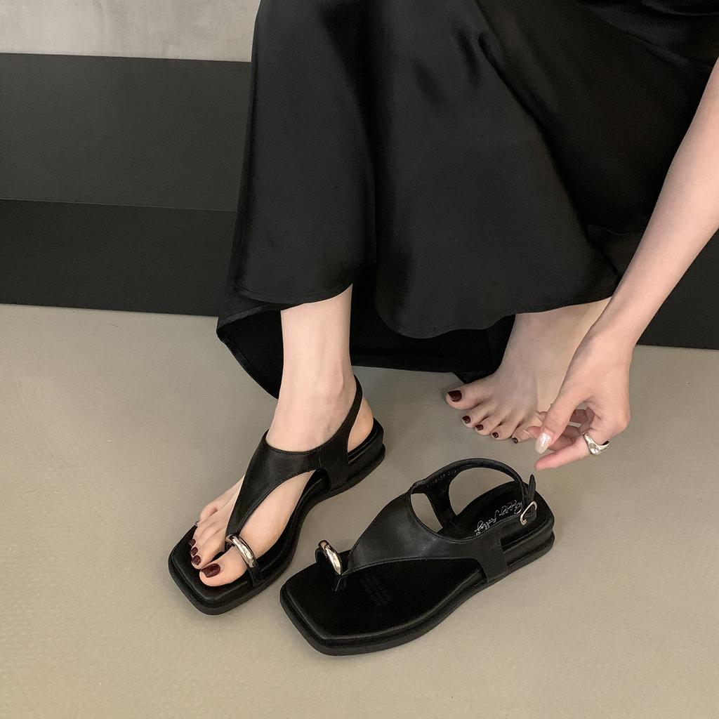 Pointed French niche Korean wedge heel strap open-toed sandals women's 2025 new summer fashion skirt Roman shoes