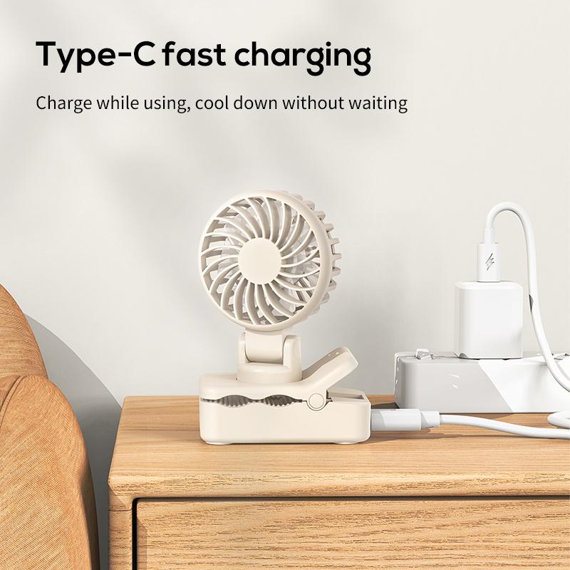 Clip Fan Type C Rechargeable Portable Handheld Fan 1000mAh 3 Gears Small Cooling Fan Personal Fan for Student Dormitory