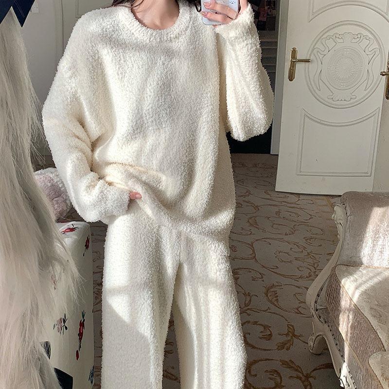 New Red Half-edge Velvet Pajamas Women's Winter Thickened Warm Homewear Christmas Natal Year Red Suit