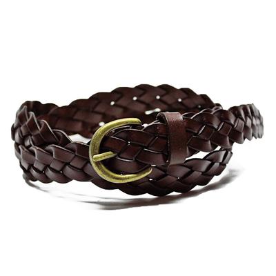 BELT Antique Design Leather Narrow Mesh Slim Braided Genuine FREE Chocolate (MARK. STORE) Belt, Belt, Leather, Cowhide, Size,