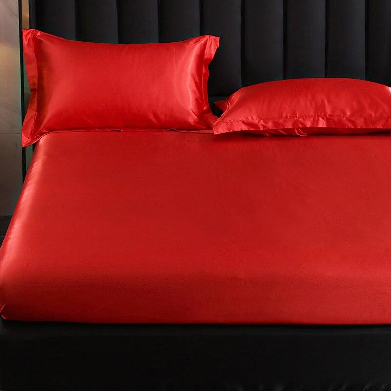 Spannbettlaken, High-End-Matratzenbezug, einfarbig, Luxus-Satin-Spannbettlaken, elastisches Band, Bettlaken für Doppelbett, Queen-Size-Bett