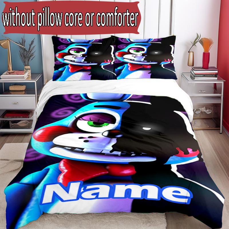 3pcs Duvet Cover Set (1*Duvet Cover + 2*Pillowcase, Without Core), Custom Name Five Nights At Freddy's Pattern Bedding Set, Home Bedroom Decor Gift