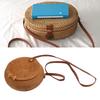 Handwoven Round Rattan Bag Tropical Beach   Woven Shoulder Rattan Bag with Leather Strap 20cm Diameter