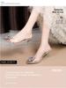 2023 Spring/Summer Sunflower Heeled Sandals: Pointed Toe, Strappy, Transparent Crystal, Thick Wine Glass Heel