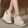 Sommer Peep-Toe Keilsandalen für Damen Mode Schnallenriemen Plateau Hohe Absätze Lässige Gladiator Sandalen Damen Sandalias