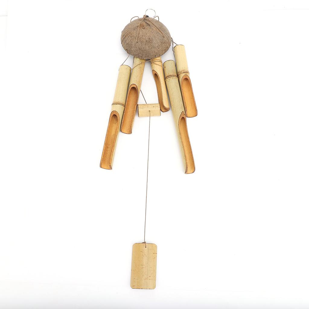 Bamboo Wind Chimes Coconut Shell Top Indoor Outdoor Hanging Decorative Outside Garden Decor Craft Gift
