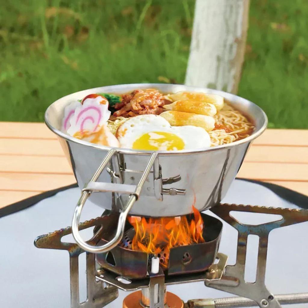 1pc-Outdoor 304 Stainless Steel Folding Bowl Picnic Rice Bowl Barbecue Mountaineering Water Cup Camping Portable Cooker