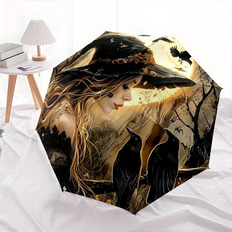 

1pc Witch s Moonlit Journey Cartoon Umbrella, Portable 3-Fold Compact Umbrella, Suitable for Camping, Hiking and Travel, Ideal Easter Birthday Gi
