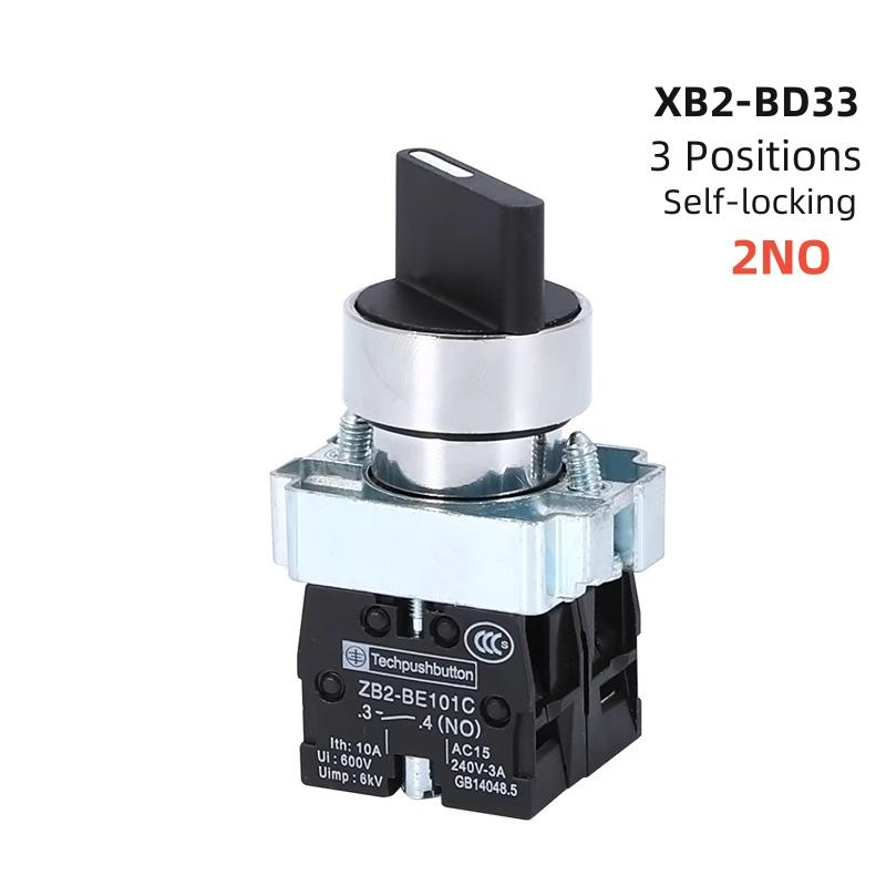 22mm XB2-BD21 BD33 BD41 BD53 1NO/2NO/1NO1NC 2/3 Position Self Locking / Self Resetting Selector Knob Switch