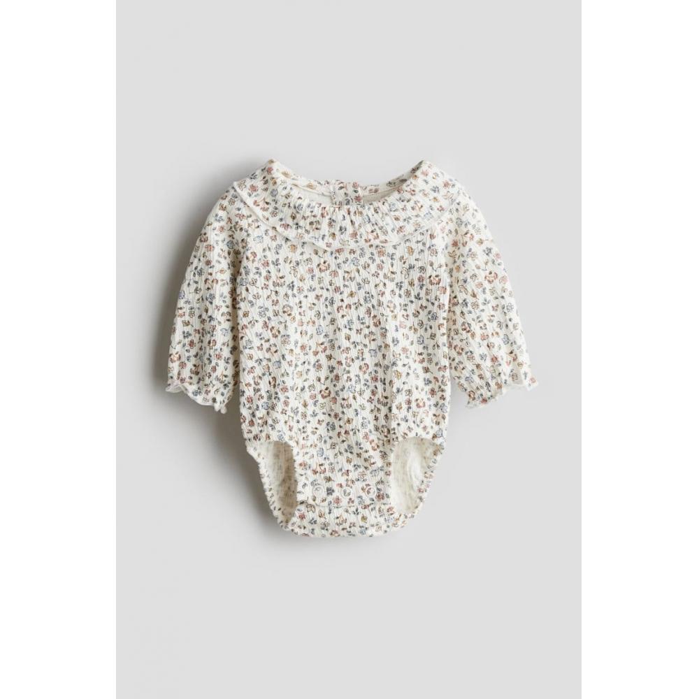 

H M Collar Crinkle Bodysuit White Berry