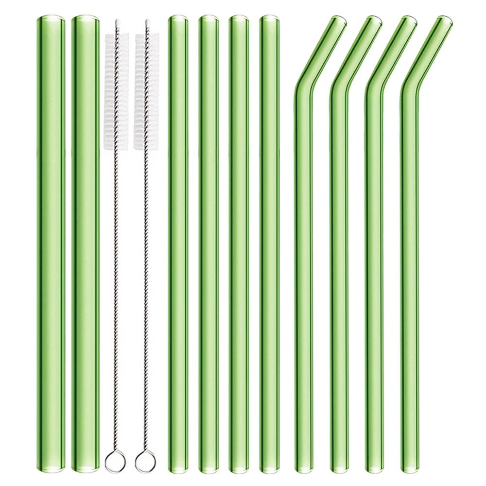 12Pcs Pink High Borosilicate Glass Straw Set Reusable Eco Friendly Drinking Straw for Smoothies Cocktails Bar Accessories