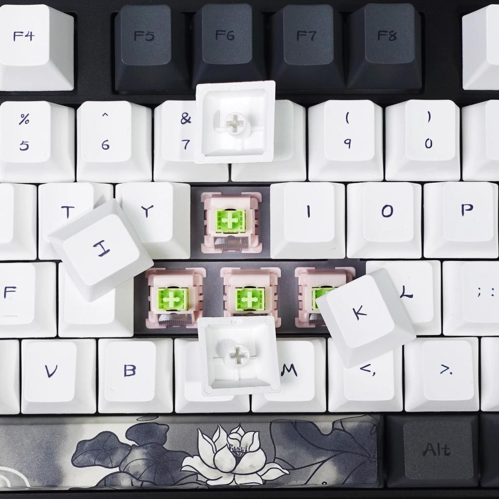 KBDiy 142 Keys Ink Lotus PBT Keycap Custom Cherry Profile for MX Switch Mechanical Gaming Keyboard Aula F75 F87 F99 Key Caps