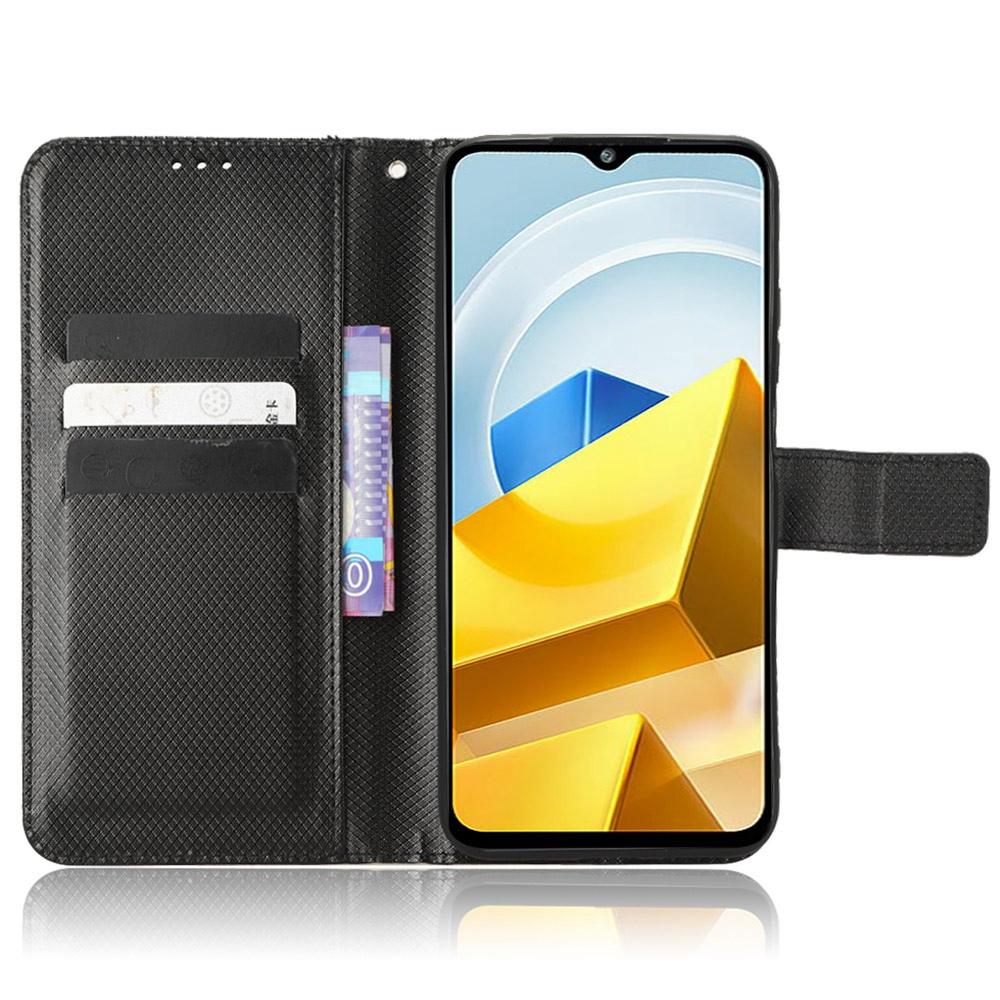 

For Xiaomi Poco M5 4G Diamond Texture Phone Wallet Cover Anti-fingerprint PU Leather Stand Case Black