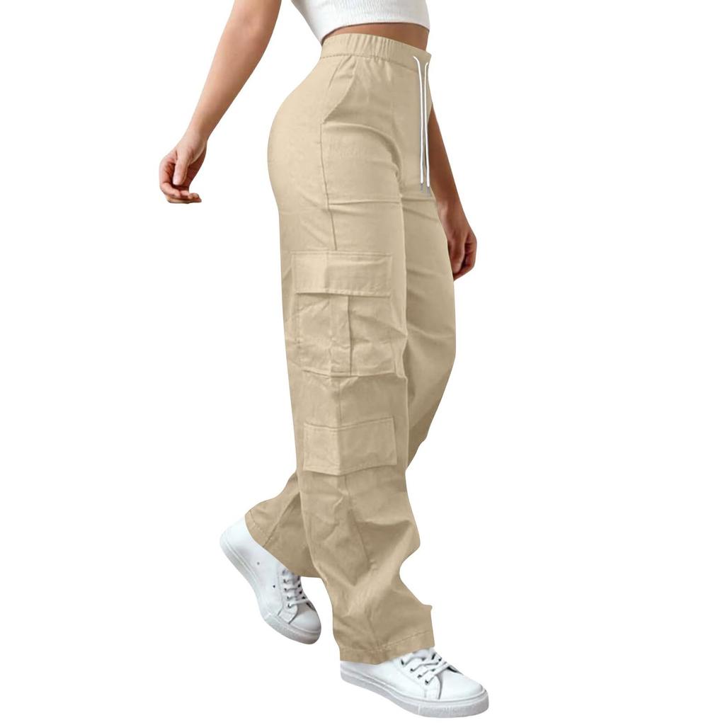 Dámské elastické cargo kalhoty s vysokým pasem, strečové, ležérní, se širokými nohavicemi, streetwear, parašutistické, turistické kalhoty s kapsami