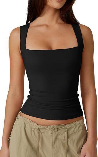 European And American Women'S Clothing Street Hottie Fashion Square Collar Basic Slim-Fit Sleeveless Vest Bottoming Top