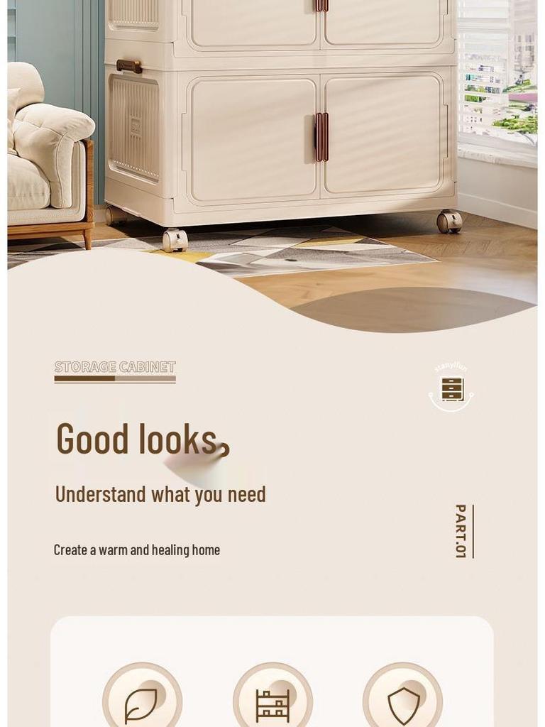 Large Capacity Multi-layer Folding Plastic Storage Cabinet with Wheels for Bedroom Quilts and Clothes