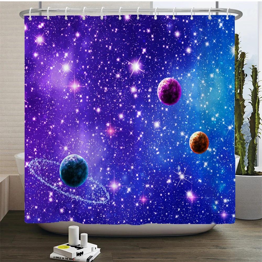 Full Moon Starry Sky Shower Curtain Midnight View Dreamy Mystic Bathroom Curtains Waterproof Fabric Home Decor Curtain With Hook