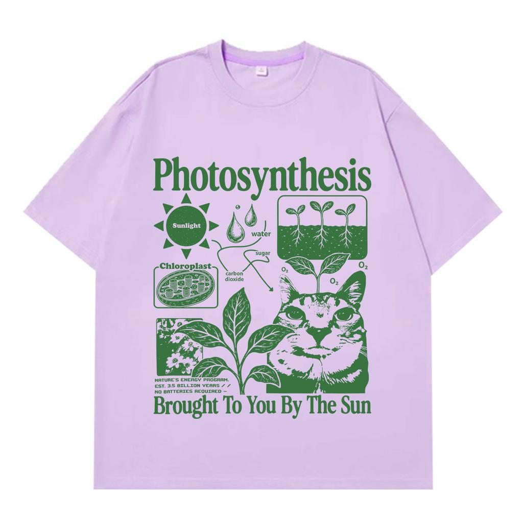 Photosynthesis Cat Funny Meme Tshirt Unisexs Unisex Vintage Tshirt Shortsleeved Loose Casual Cotton Oversized Summer Tshirts