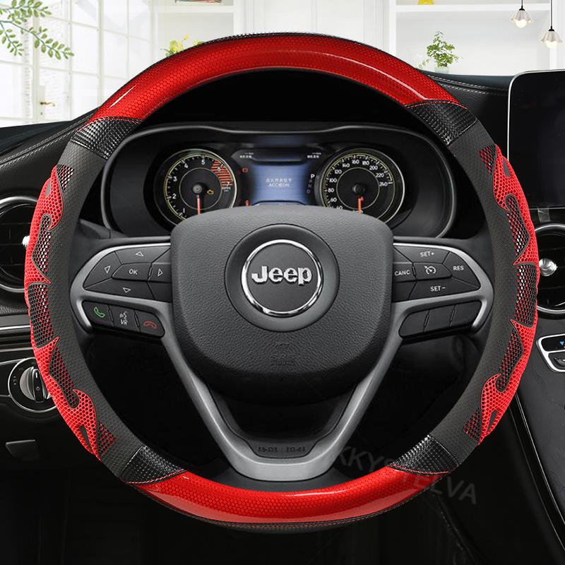 Leather Carbon Fiber Steering Wheel Covers for Jeep Commander PATRIOT COMPASS RENEGADE Grand Cherokee Wrangler