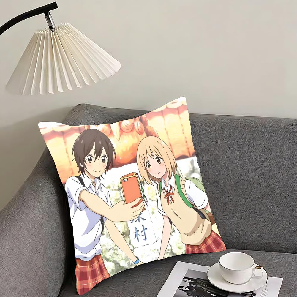 Asagao to Kase-san Cushion Cover Reversible Plush Pillow Cover – For car, sofa, bedroom, perfect as a gift.