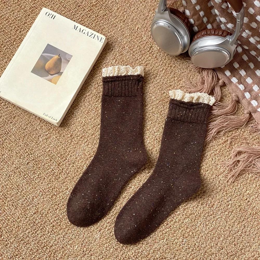 Solid Lace Ruffle Women Socks Japanese Fashion Middle-tube Lace Socks Women Korean Style Solid Color Black White Gray Long Socks