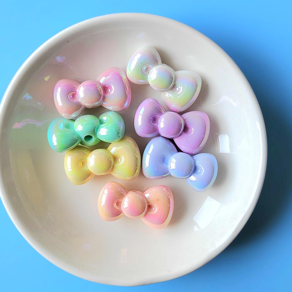 200pcs Mixed AB Color Acrylic Bowknot Bows Tie Beads Charms DIY Earring Bracelet Keychain Jewelry Pen Beads Making