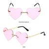 Halloween Hippie Costume Party Rimless Heart Sunglasses Pink Hippie Sunglasses Heart-Shaped Metal Sun Glasses