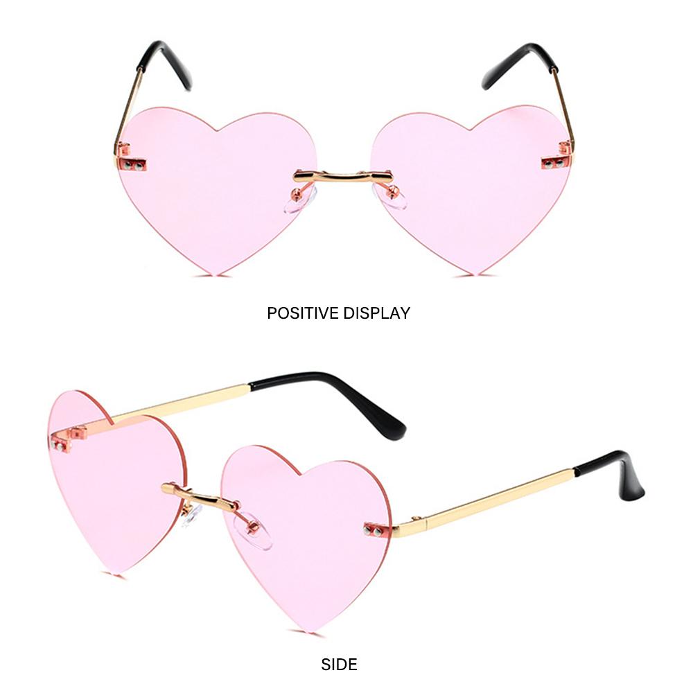 Halloween Hippie Costume Party Rimless Heart Sunglasses Pink Hippie Sunglasses Heart-Shaped Metal Sun Glasses
