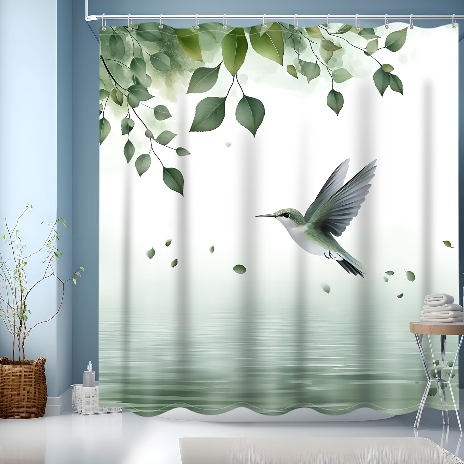 

Nature Landscape Plant Birds Shower Curtain, Home Bathroom Decorative Bathtub Curtain, Shower Curtain with 12 Hooks W90xH180cm