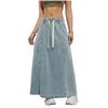 Women's  Elastic Waist Denim Swing Skirt  Women's Casual Long Skirt with American Design