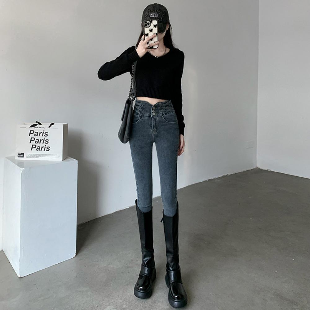 High Waist Tight Jeans Women's Pencil Spring and Autumn New Korean Version Slim and Thin Versatile Small Feet Trousers Ins Tide