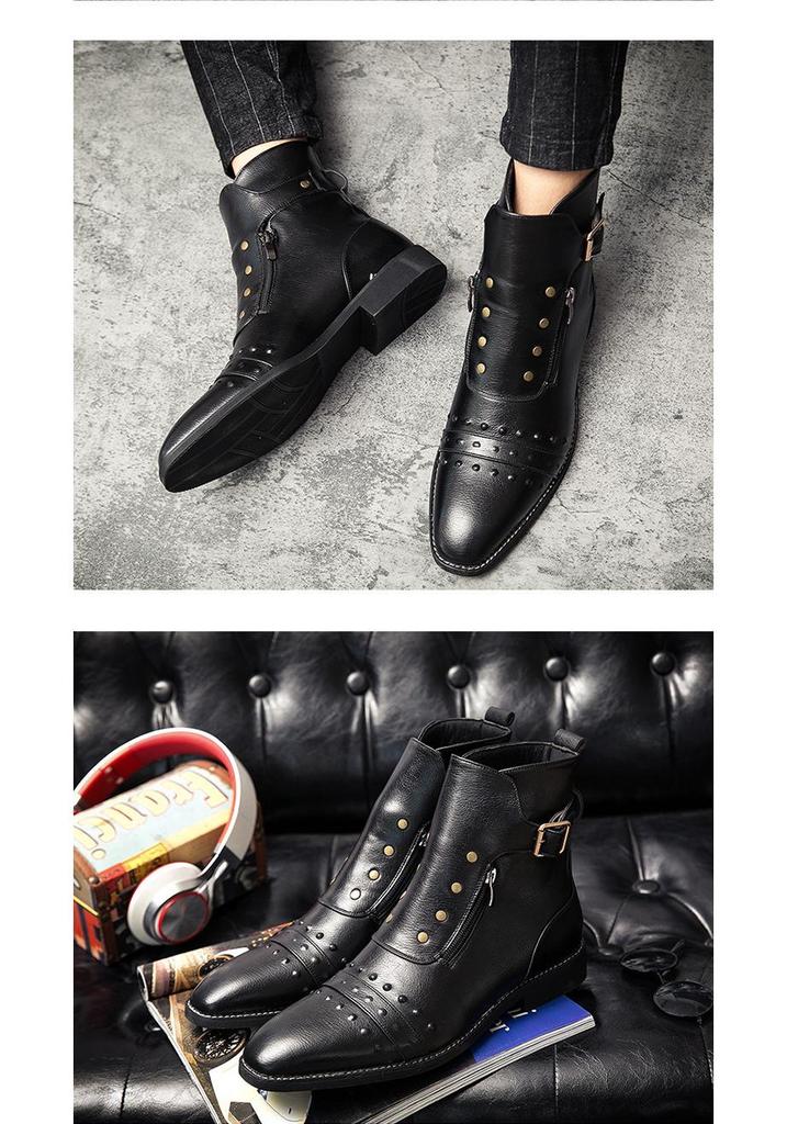 Men's Plus Size Retro High-Top Leather Martin Boots - Autumn British Style Pointed Toe Casual Footwear