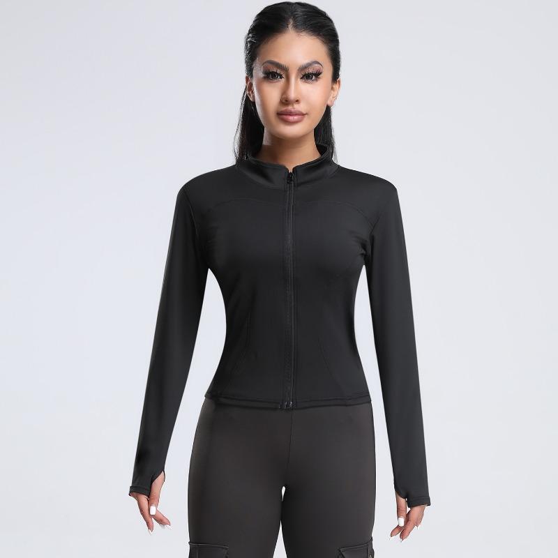 

Женские однотонные топы для йоги с круглым вырезом и длинными рукавами, топы на молнии, женская спортивная одежда L