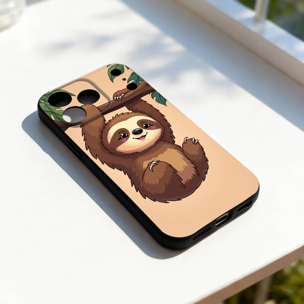 Animal Cute S-Sloth Funny Phone Case For iPhone 17,16,15,14,13,12,11,Pro,Max,Plus,E,SE4,Air,Mini Black Soft Cover