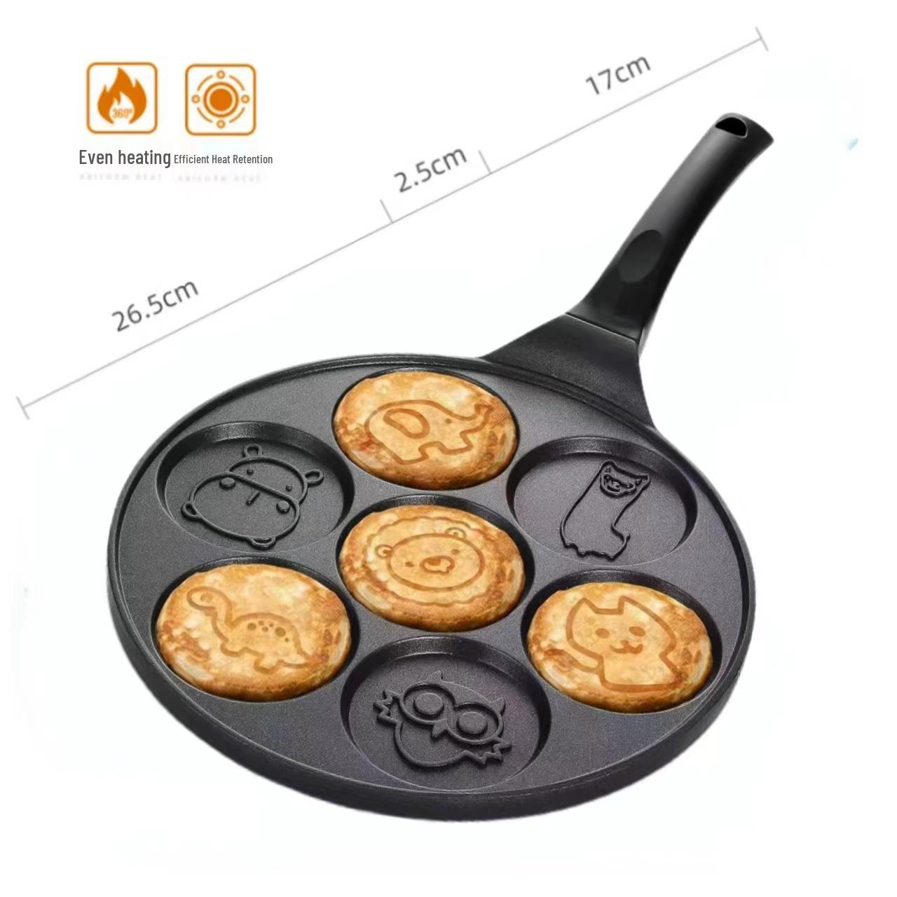 Seven-Hole Smiley Face Non-Stick Aluminum Waffle and Egg Frying Pan 26.5cm